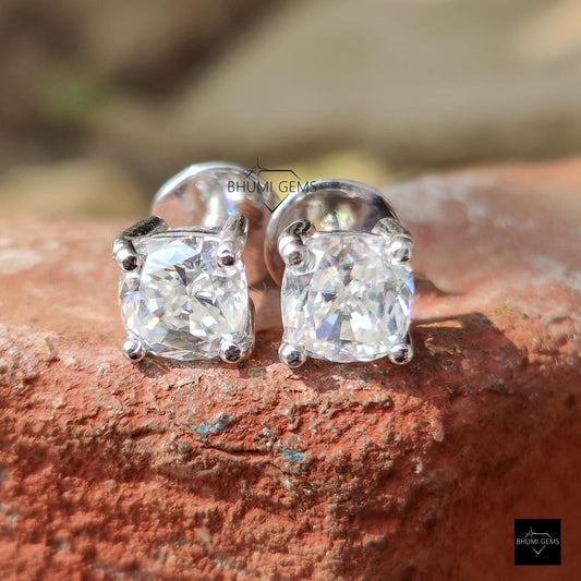 2TCW Cushion Cut Colorless Moissanite Earrings, Stud Earrings, Wedding Earrings White Gold Screw Back / Push Back Earrings Anniversary Gift