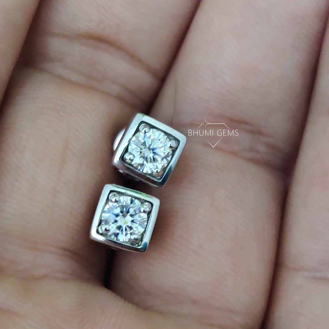 2TCW Round Colorless VVS1 Diamond Moissanite Earrings - view 4