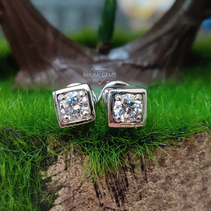 2TCW Round Colorless VVS1 Diamond Moissanite Earrings - view 3