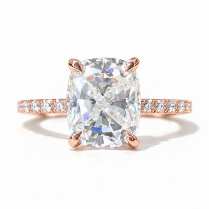 3.22TCW Cushion Elongated Moissanite Engagement Ring - Rose gold - front view