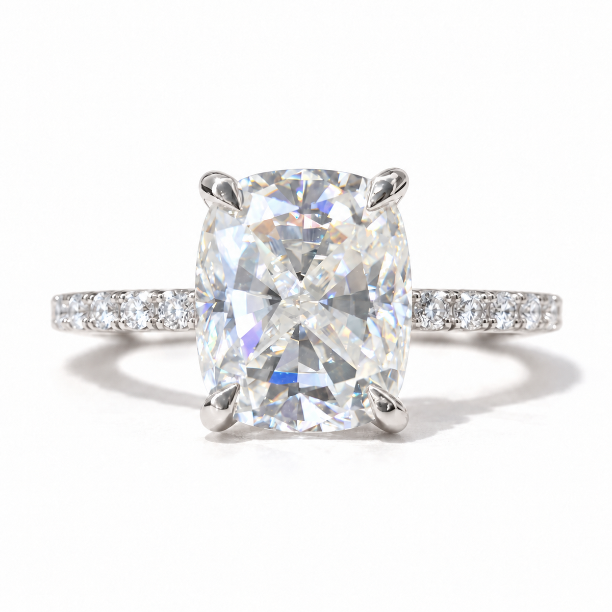 3.22TCW Cushion Elongated Moissanite Engagement Ring - White gold - front view