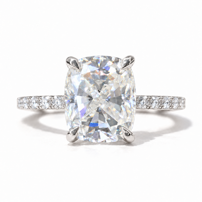3.22TCW Cushion Elongated Moissanite Engagement Ring - White gold - front view