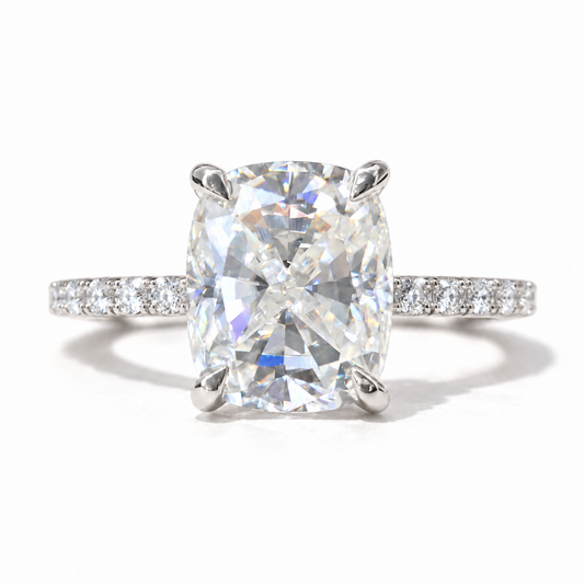 3.22TCW Cushion Elongated Moissanite Engagement Ring - White gold - front view