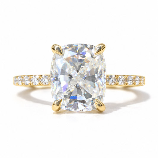 3.22TCW Cushion Elongated Moissanite Engagement Ring - Yellow gold - front view