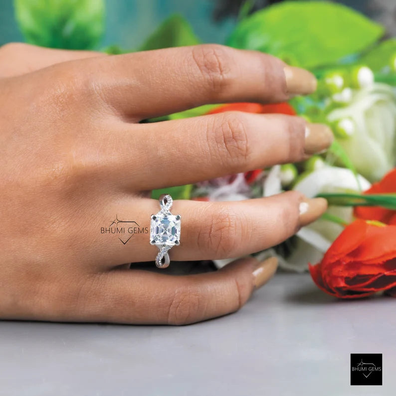 3 CT Asscher Colorless Moissanite Engagement Ring - view 3