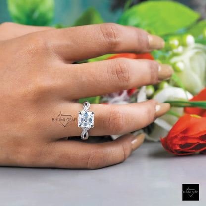 3 CT Asscher Colorless Moissanite Engagement Ring - view 3