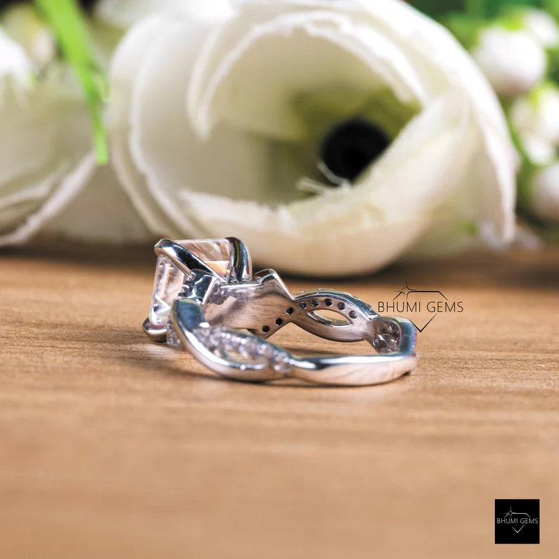 3 CT Asscher Colorless Moissanite Engagement Ring - view 5