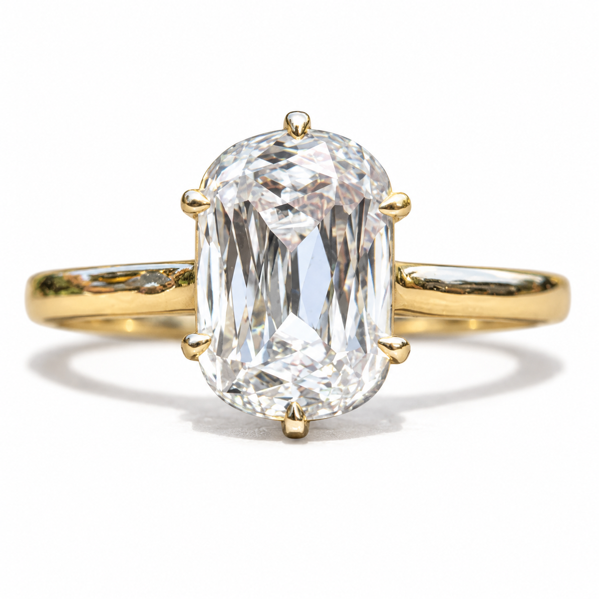 3 CT Cushion Criss Cut Moissanite Engagement Ring - Yellow gold - front view