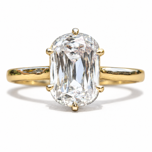 3 CT Cushion Criss Cut Moissanite Engagement Ring - Yellow gold - front view