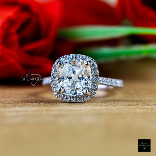 Cushion Halo Moissanite Ring