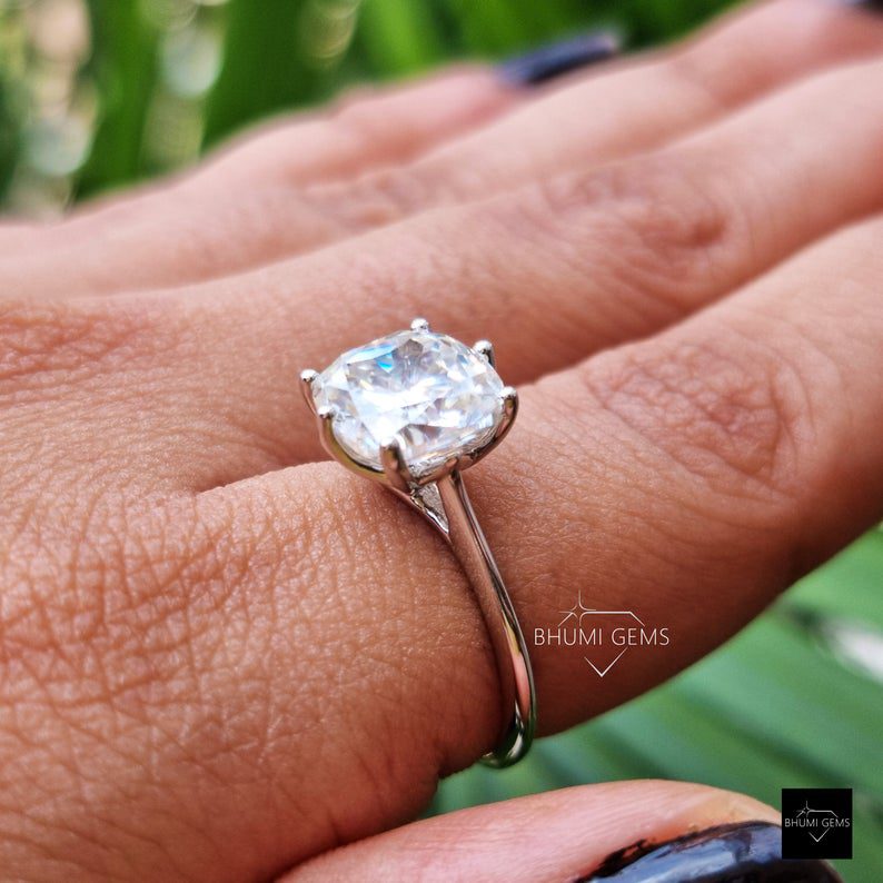 3 CT Cushion Colorless Moissanite Engagement Ring - view 4
