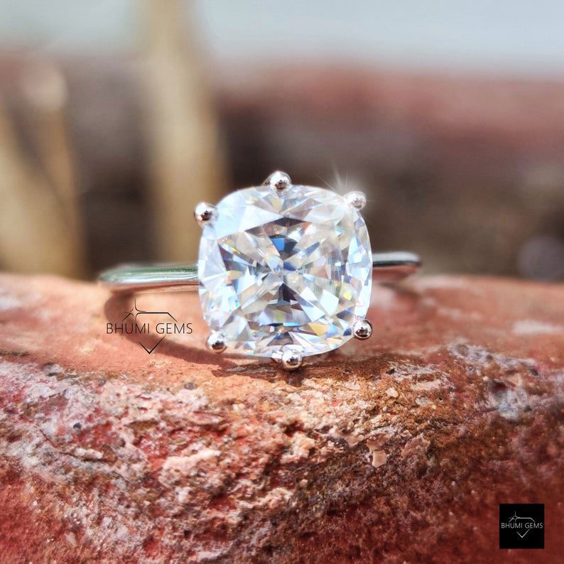 3 CT Cushion Colorless Moissanite Engagement Ring - view 6