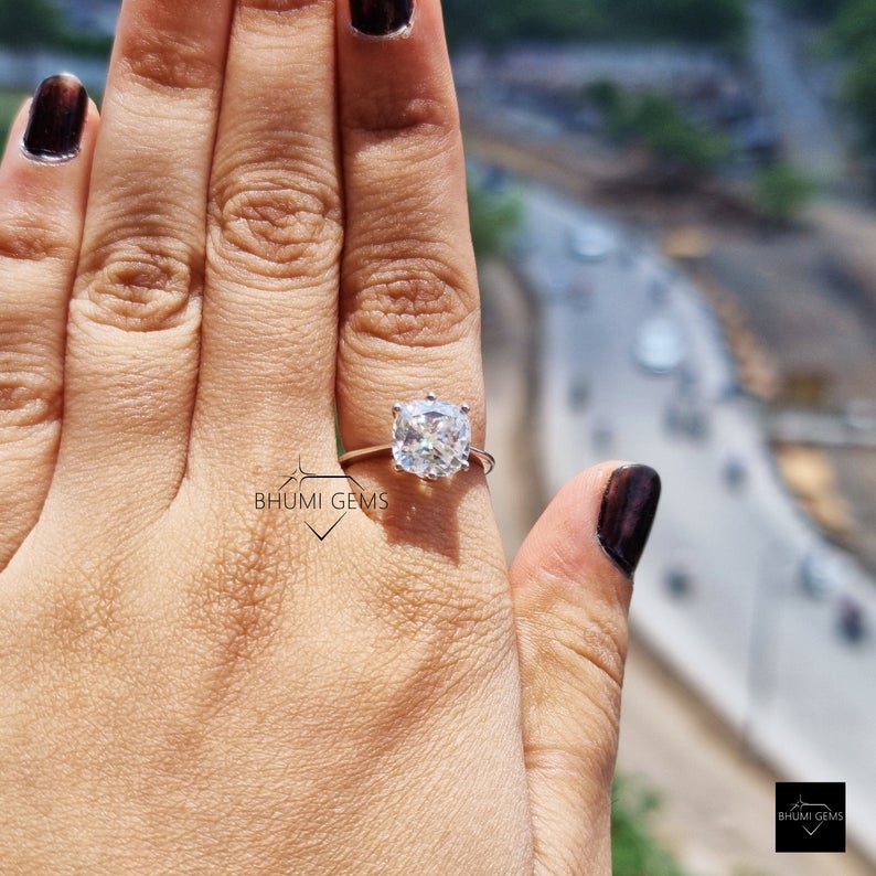 3 CT Cushion Colorless Moissanite Engagement Ring - view 2