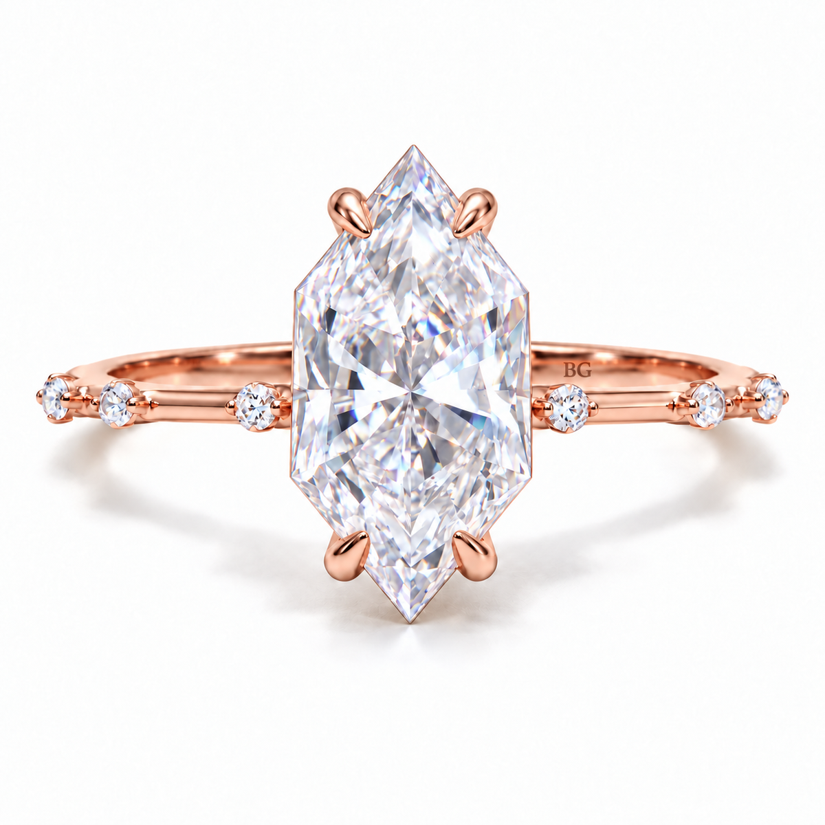 3 CT Dutch Marquise Cut Moissanite Engagement Ring - Rose gold - front view