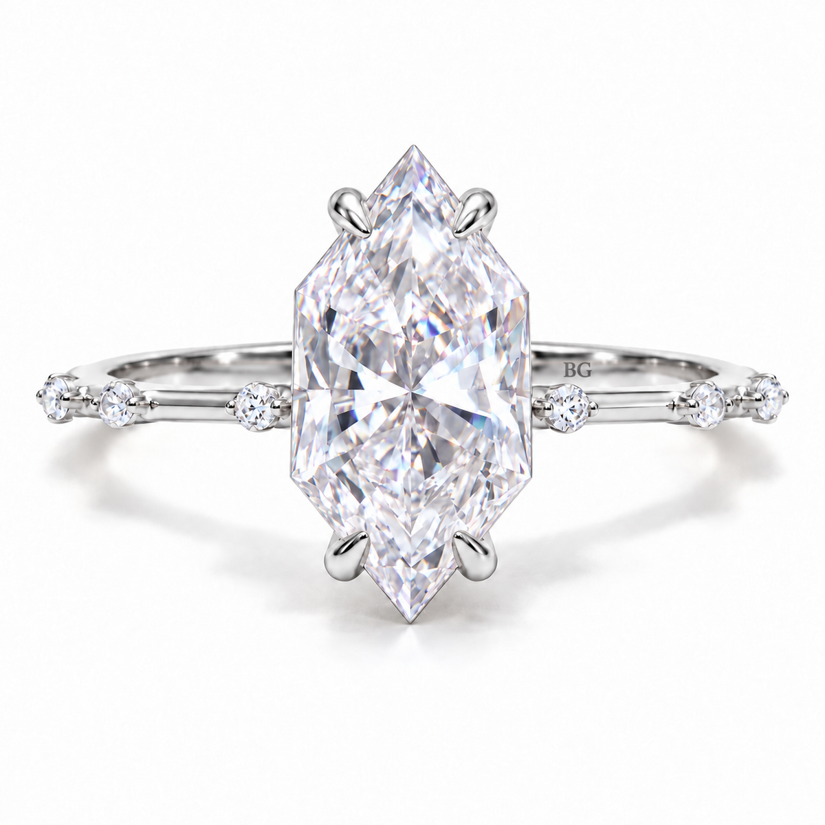 3 CT Dutch Marquise Cut Moissanite Engagement Ring - White gold - front view