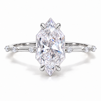 3 CT Dutch Marquise Cut Moissanite Engagement Ring - White gold - front view