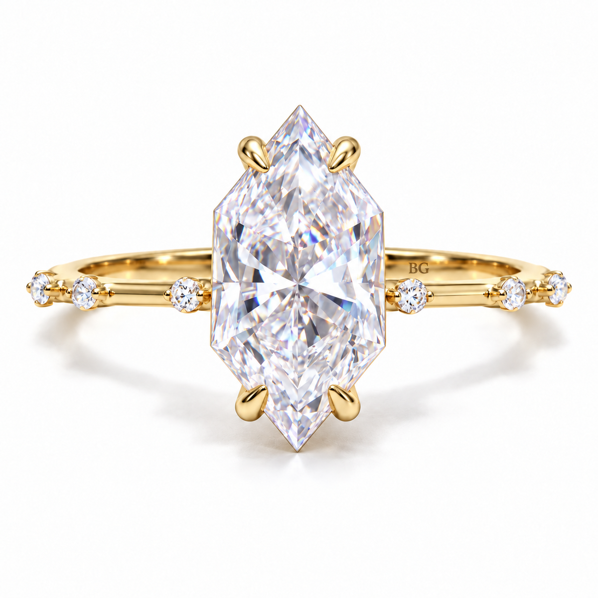 3 CT Dutch Marquise Cut Moissanite Engagement Ring - Yellow gold - front view