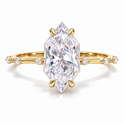 3 CT Dutch Marquise Cut Moissanite Engagement Ring - Yellow gold - front view
