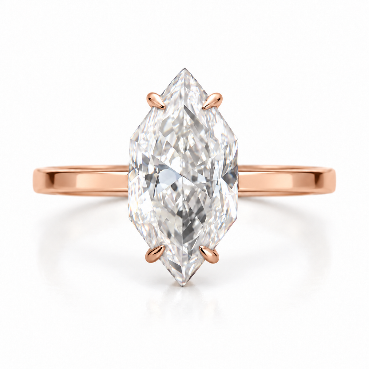 3 CT Dutch Marquise Cut Moissanite Ring - Rose gold - front view