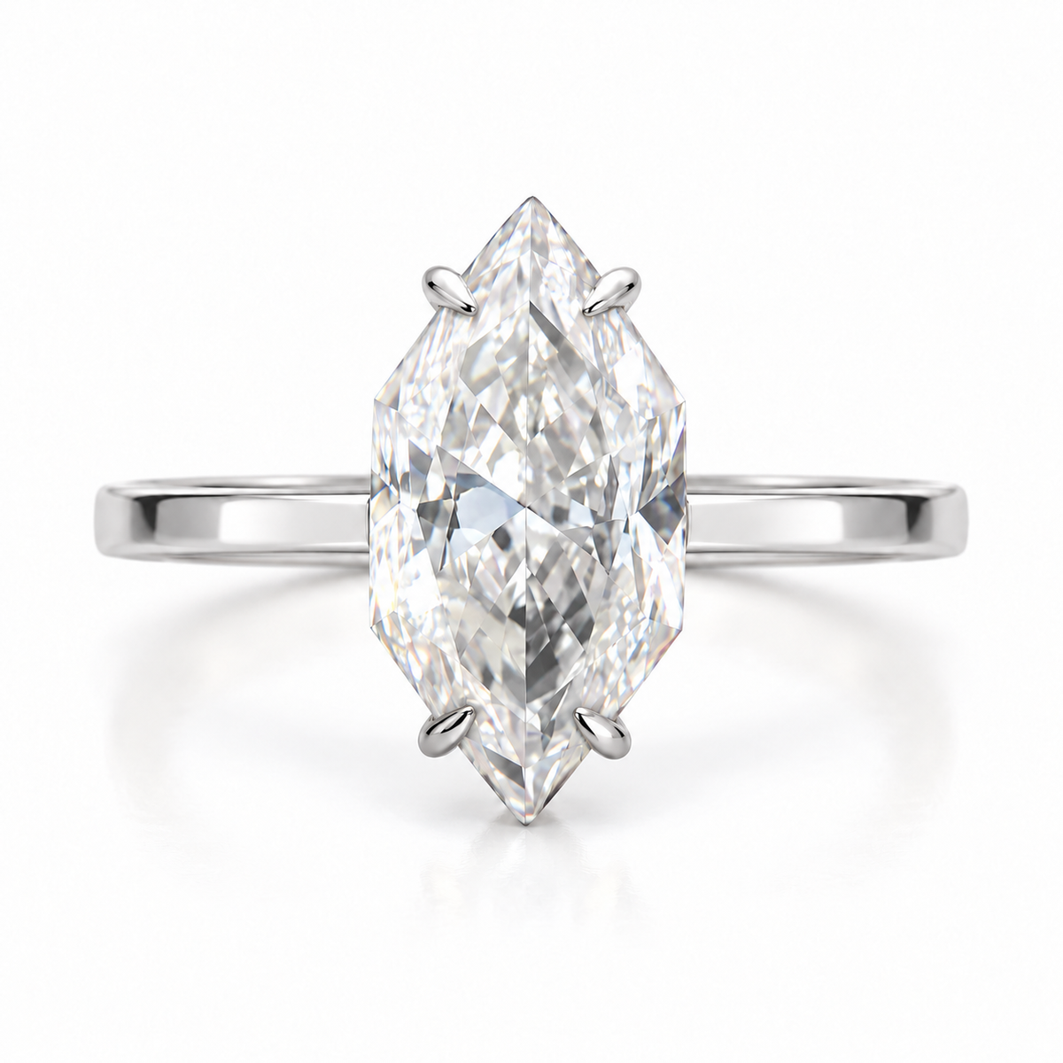 3 CT Dutch Marquise Cut Moissanite Ring - White gold - front view