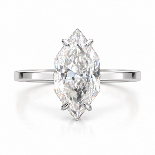 3 CT Dutch Marquise Cut Moissanite Ring - White gold - front view