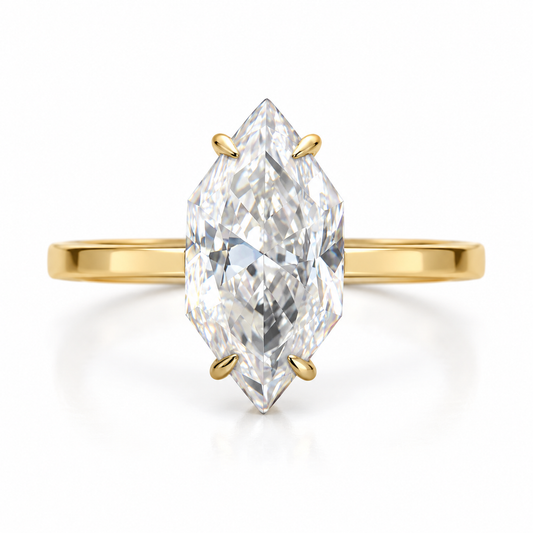 3 CT Dutch Marquise Cut Moissanite Ring - Yellow gold - front view