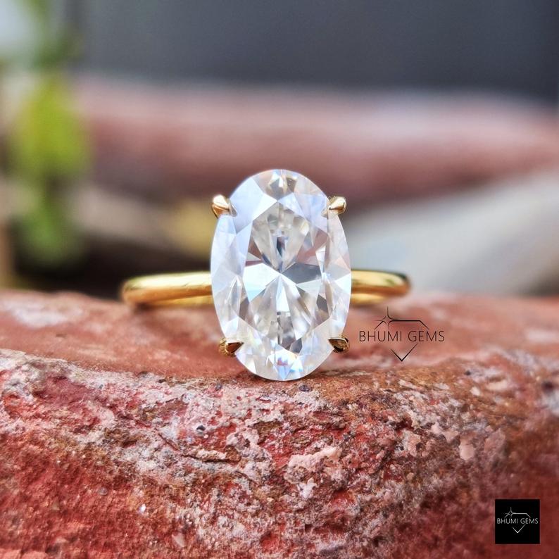 3 CT Elongated Oval Solitaire Moissanite Engagement Ring - view 4