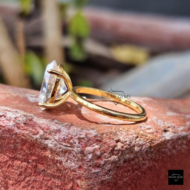 3 CT Elongated Oval Solitaire Moissanite Engagement Ring - view 2