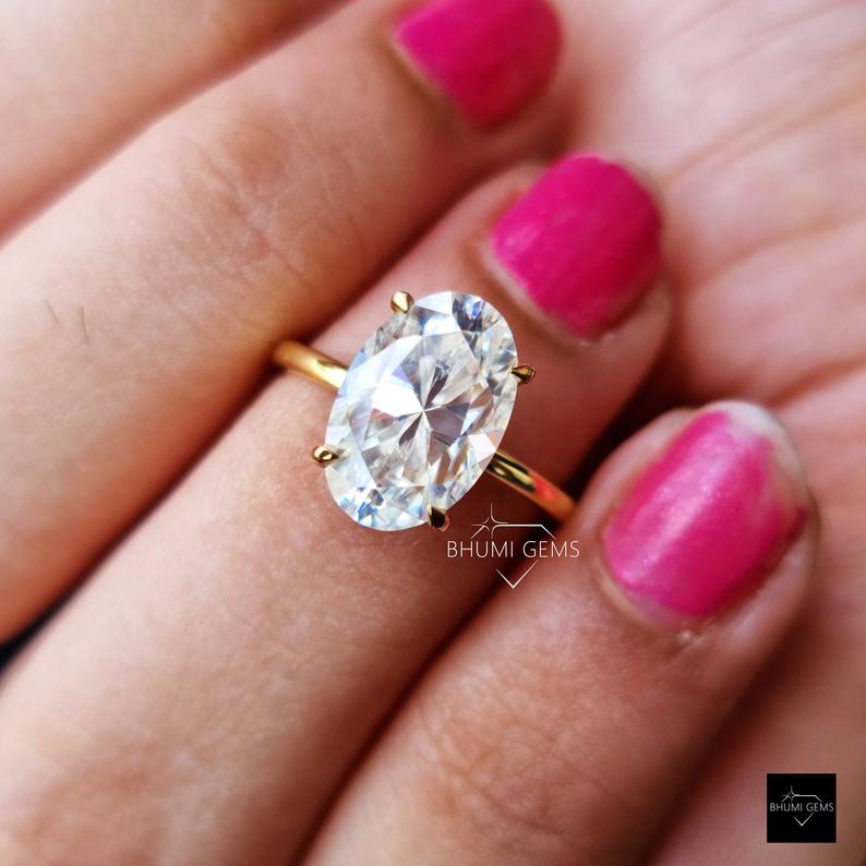 3 CT Elongated Oval Solitaire Moissanite Engagement Ring - view 3