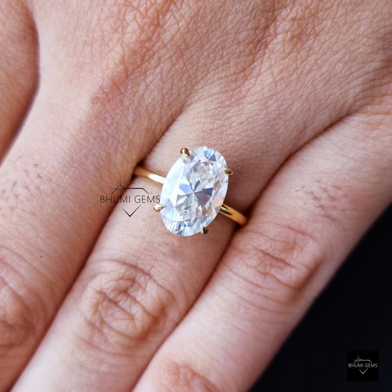 3 CT Elongated Oval Solitaire Moissanite Engagement Ring - view 6