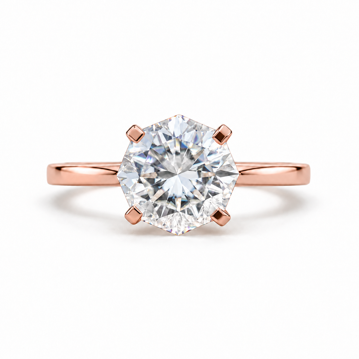 3 CT Octagon Shaped Moissanite Engagement Ring - Rose gold - front view