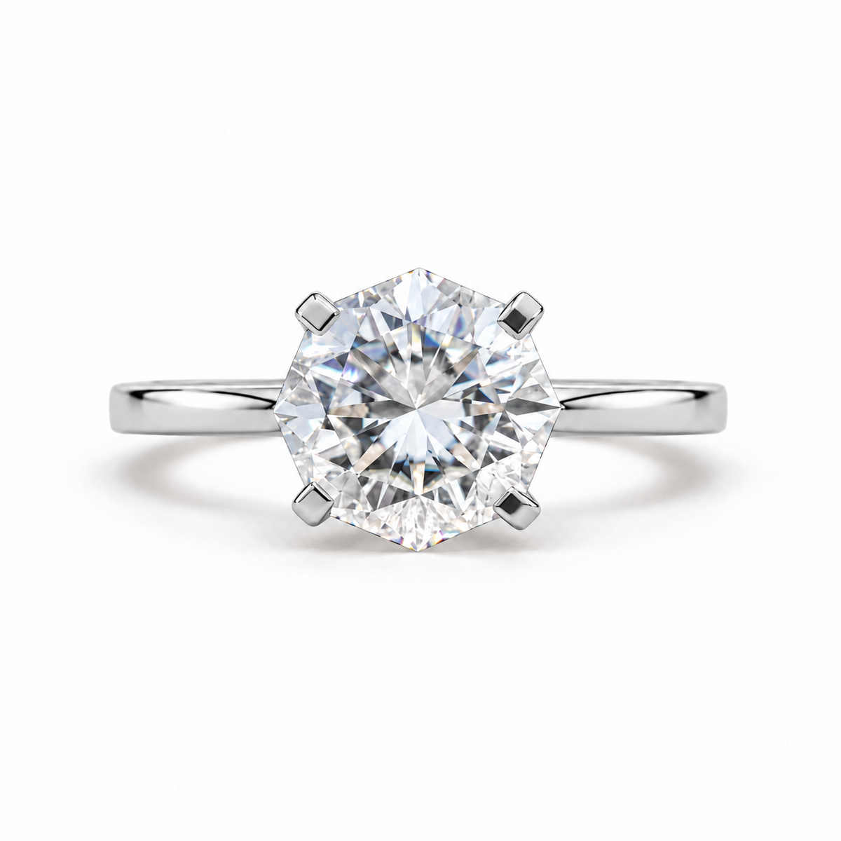 3 CT Octagon Shaped Moissanite Engagement Ring - White gold - front view
