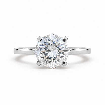 3 CT Octagon Shaped Moissanite Engagement Ring - White gold - front view
