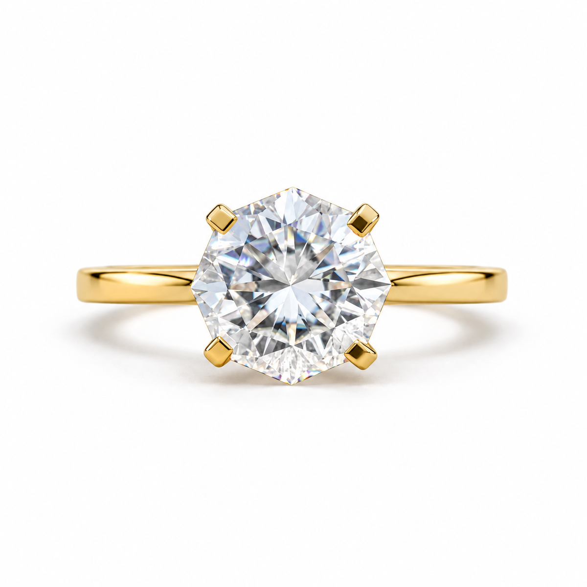 3 CT Octagon Shaped Moissanite Engagement Ring - Yellow gold - front view