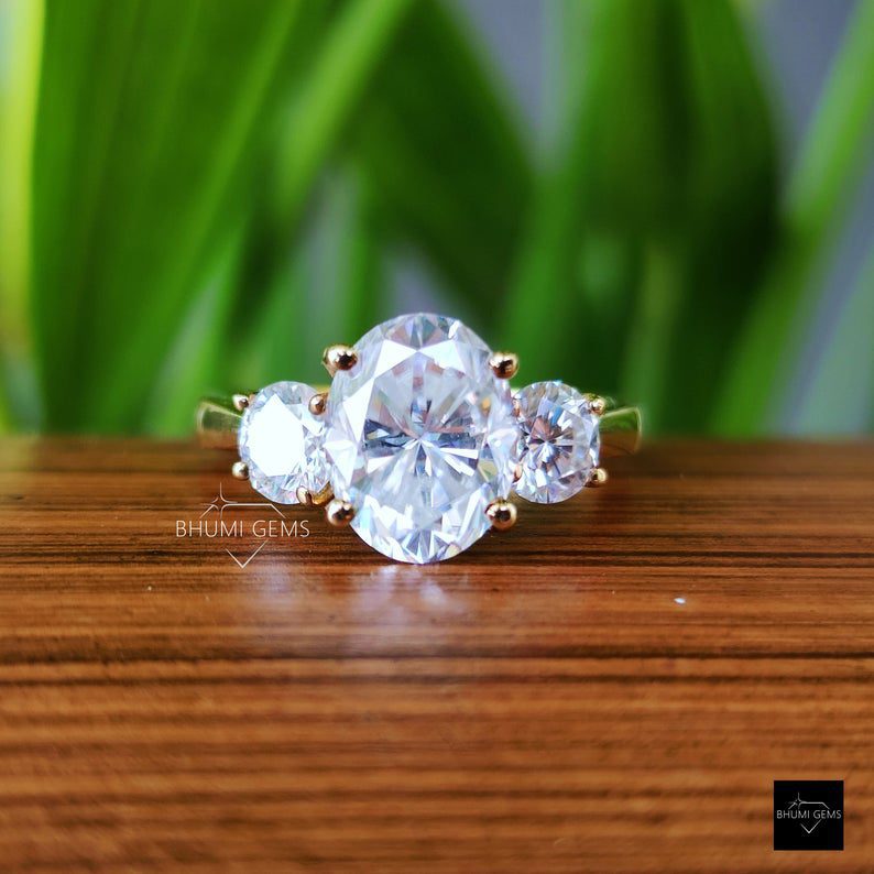 3 CT Oval & Round Cut Moissanite Three Stone Engagement Ring - view 6