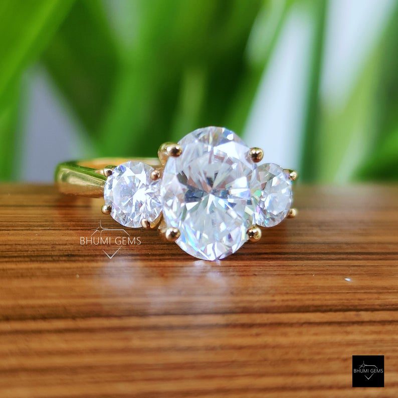 3 CT Oval & Round Cut Moissanite Three Stone Engagement Ring - view 4