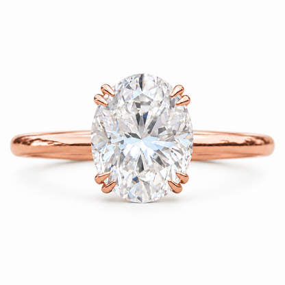 3 CT Oval Cut Moissanite Ring - Plain Band - Rose gold - front view
