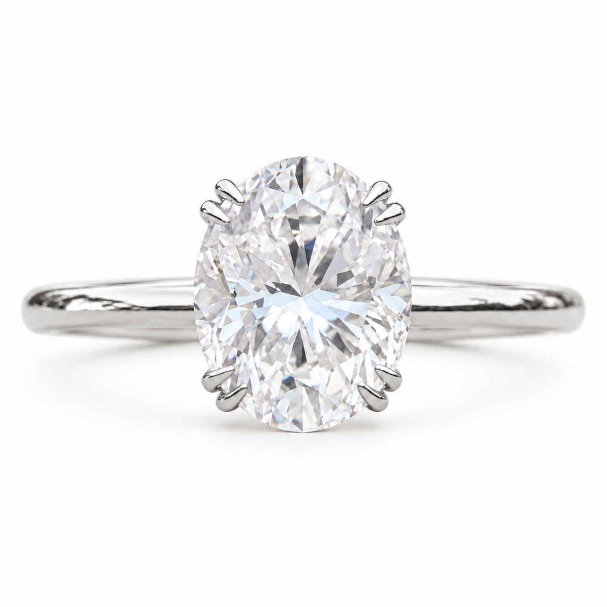 3 CT Oval Cut Moissanite Ring - Plain Band - White gold - front view