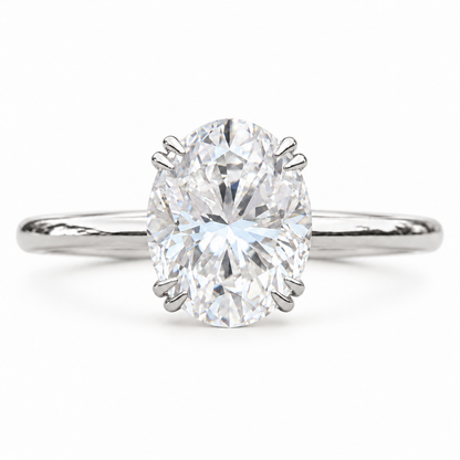 3 CT Oval Cut Moissanite Ring - Plain Band - White gold - front view