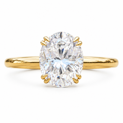 3 CT Oval Cut Moissanite Ring - Plain Band - Yellow gold - front view