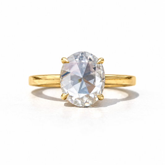 3 CT Oval Rose Cut Moissanite Ring - Yellow gold - front view