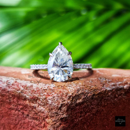 3 CT Pear Halo Moissanite Engagement Ring