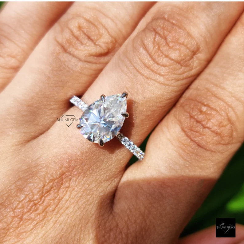 3 CT Pear Moissanite Engagement Ring - view 2