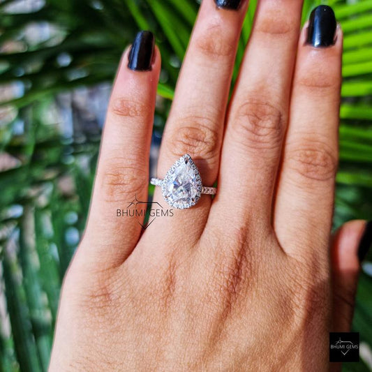 3 CT Pear Moissanite Halo Wedding Ring - view 4