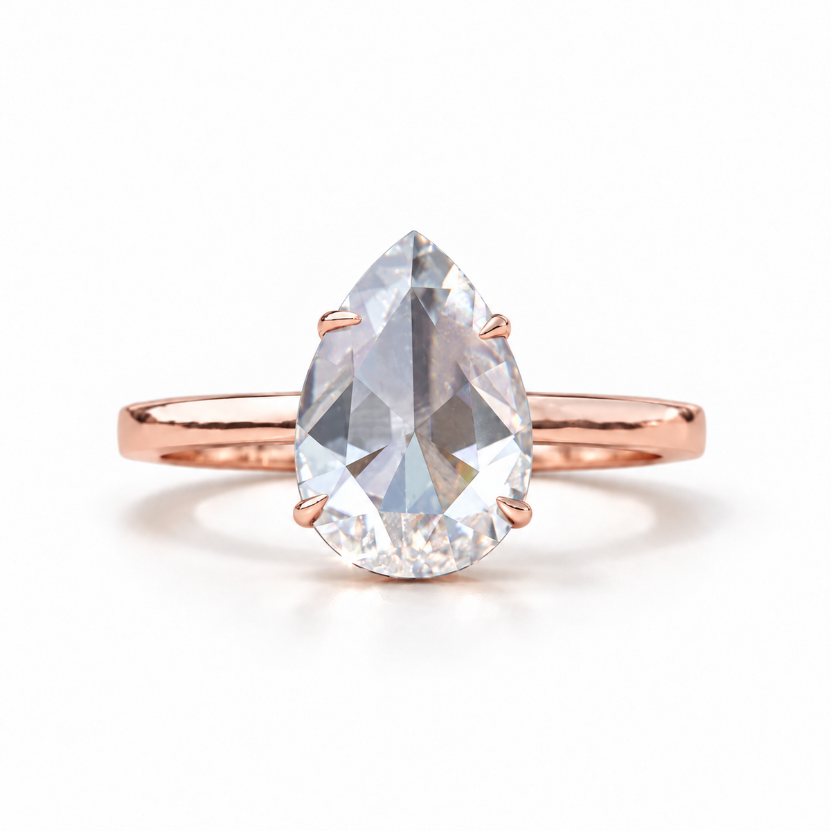 3 CT Pear Rose Cut Solitaire Engagement Ring - Rose gold - front view