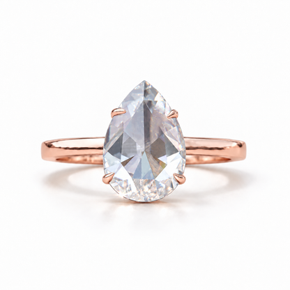 3 CT Pear Rose Cut Solitaire Engagement Ring - Rose gold - front view