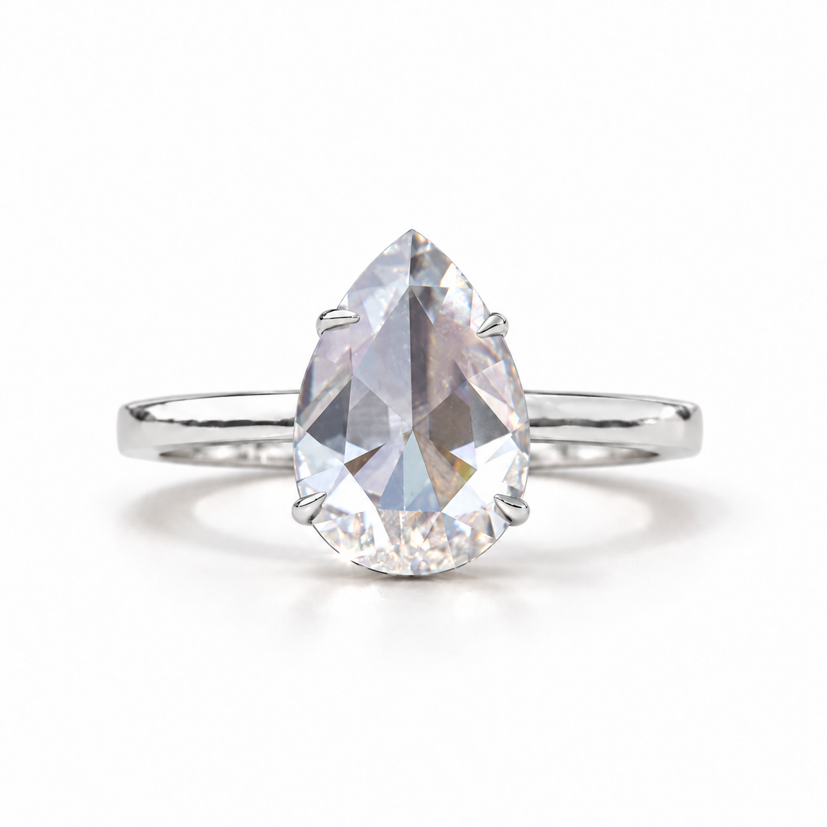3 CT Pear Rose Cut Solitaire Engagement Ring - White gold - front view