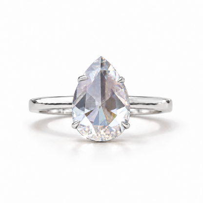 3 CT Pear Rose Cut Solitaire Engagement Ring - White gold - front view