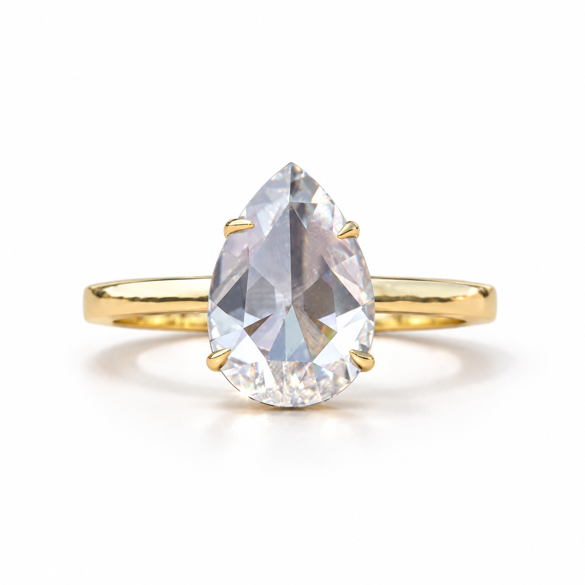 3 CT Pear Rose Cut Solitaire Engagement Ring - Yellow gold - front view