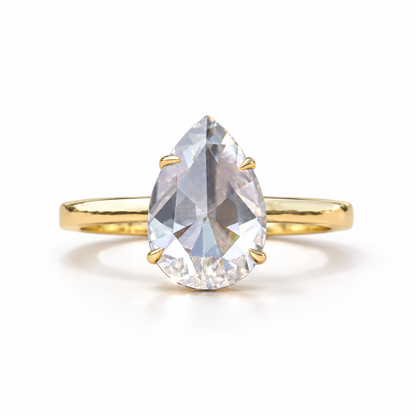 3 CT Pear Rose Cut Solitaire Engagement Ring - Yellow gold - front view